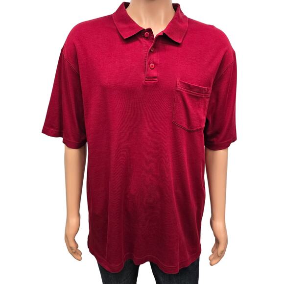 LL Bean Premium Double L Polo Men L TALL Pima Cotton Short-Sleeve w Pocket Red - Picture 3 of 13